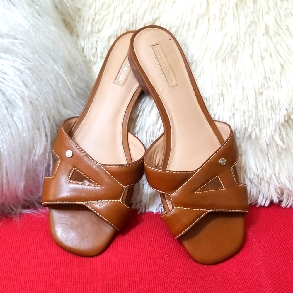 ANTONIO MELANI Brown Leather Slide Sandals